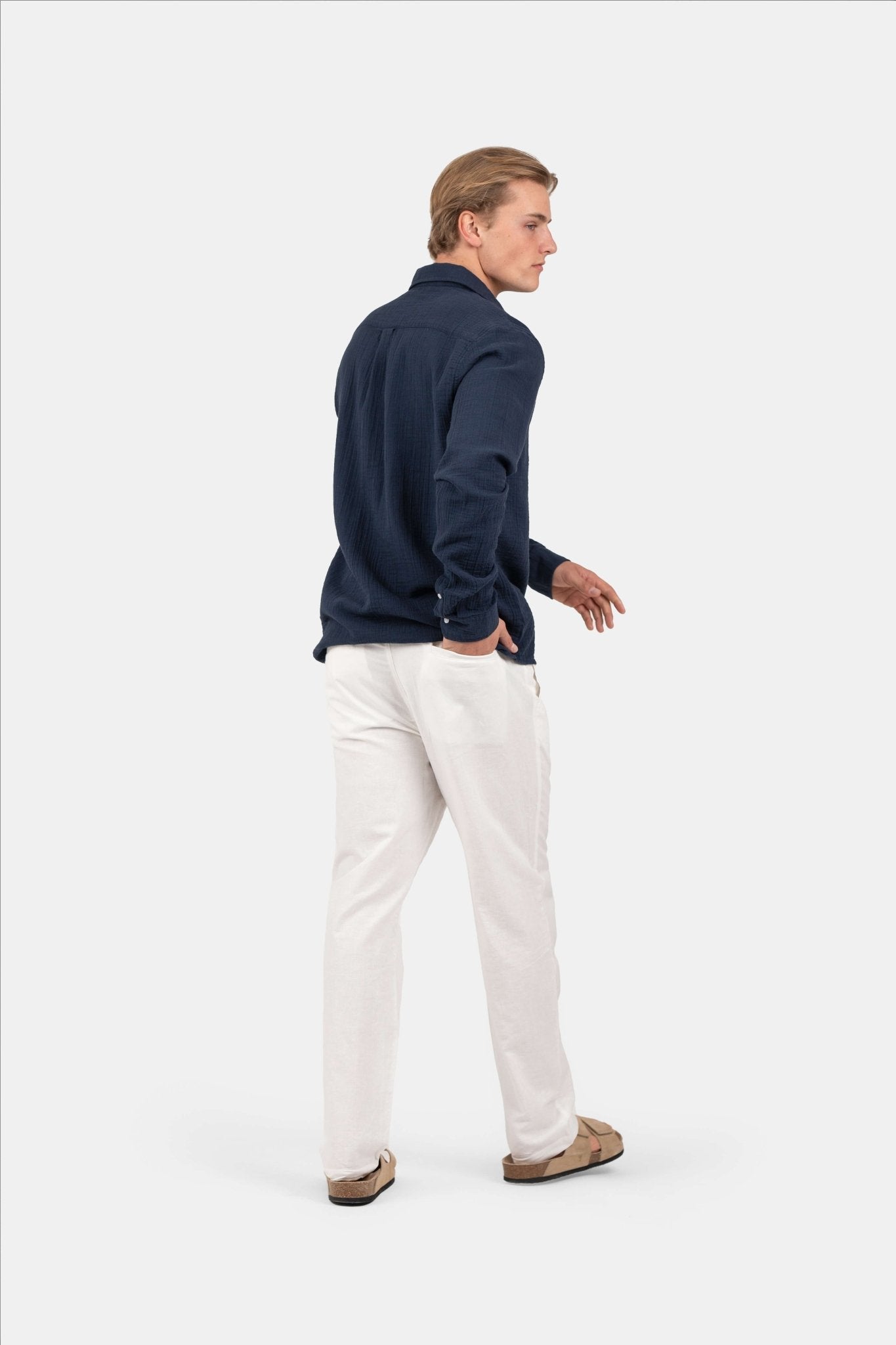 Langærmet Crinkle Skjorte Navy |  Skagen-clothing.dk
