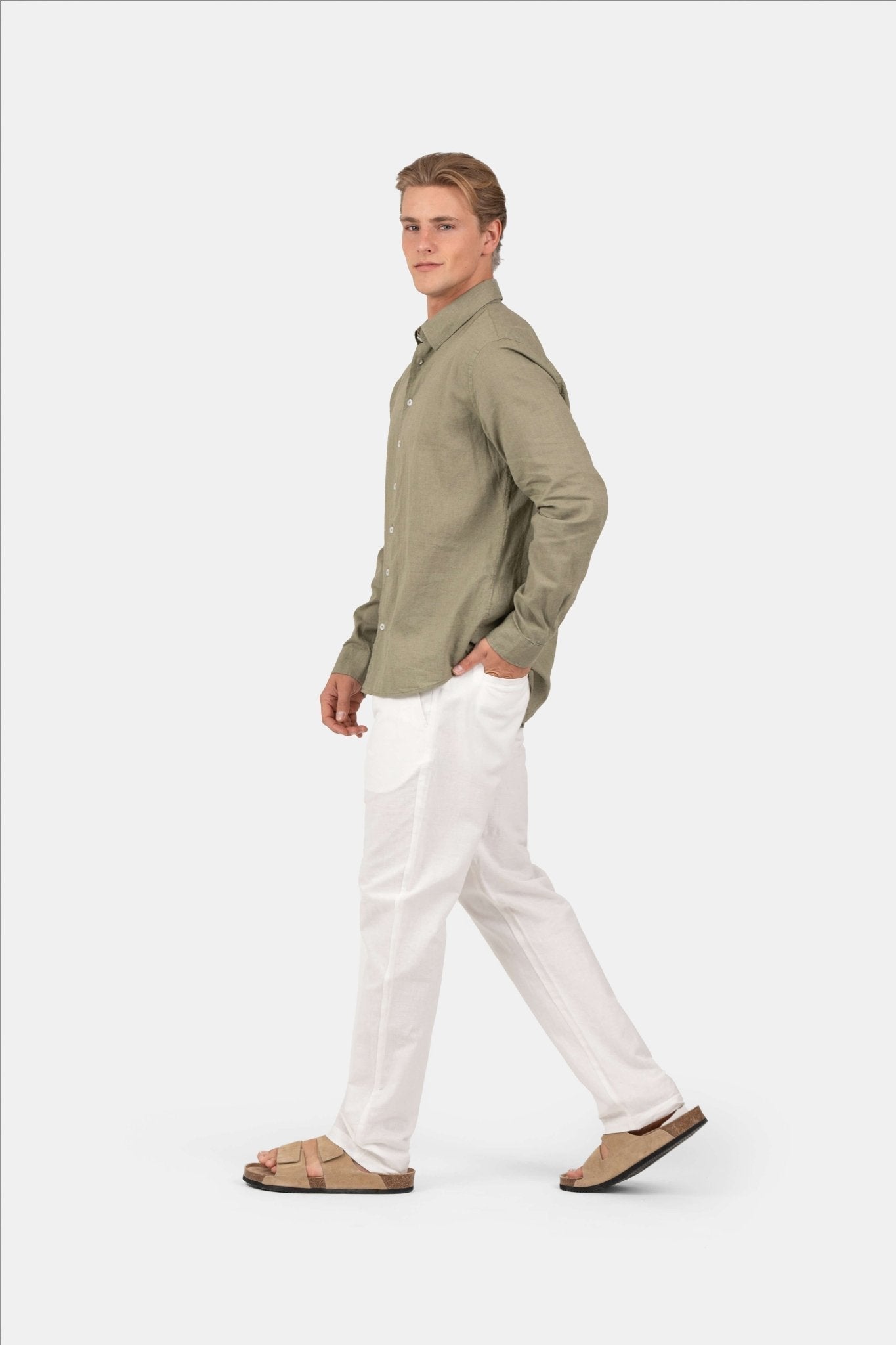 Langærmet Hørskjorte Army |  Skagen-clothing.dk