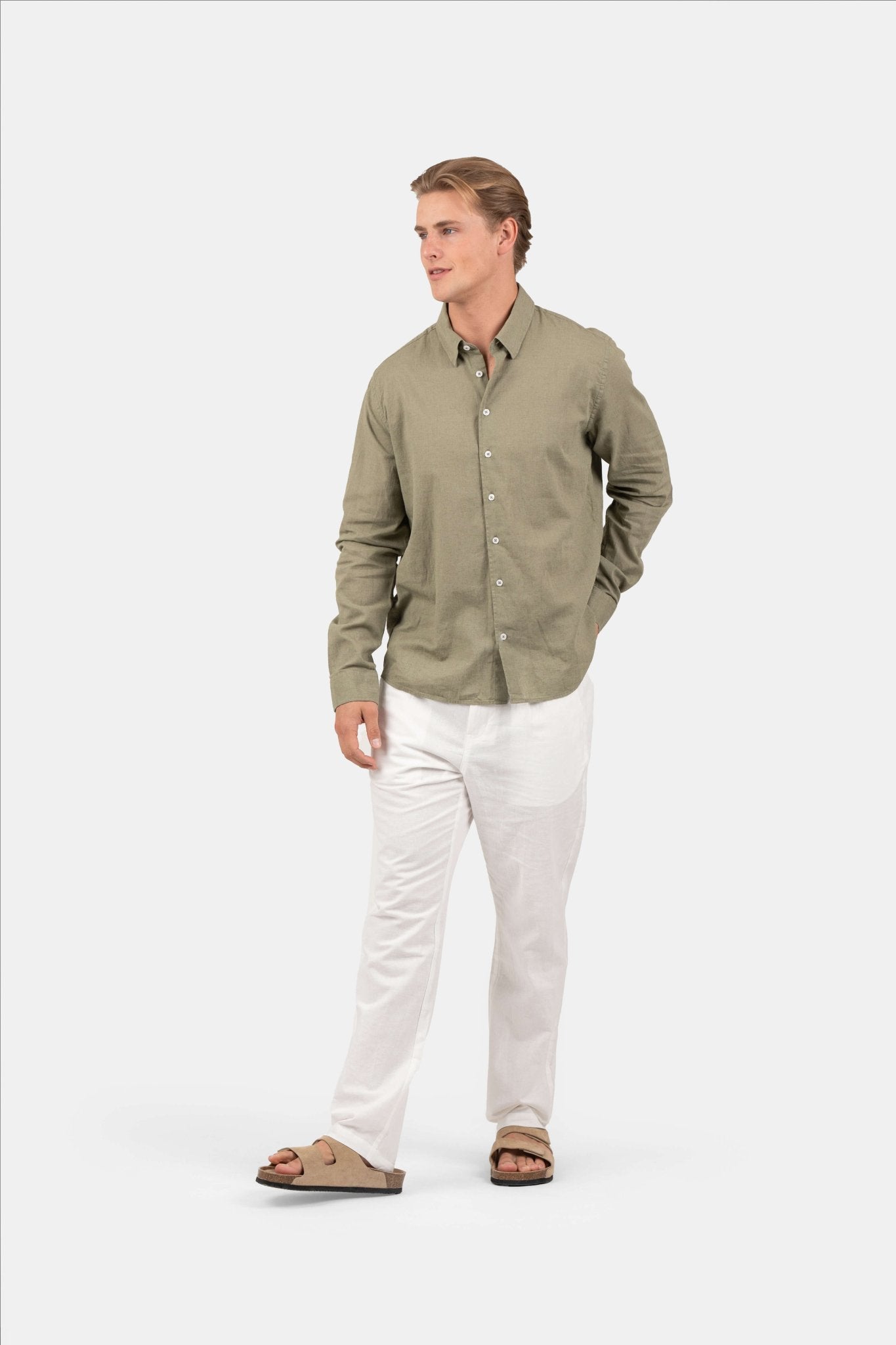 Langærmet Hørskjorte Army |  Skagen-clothing.dk