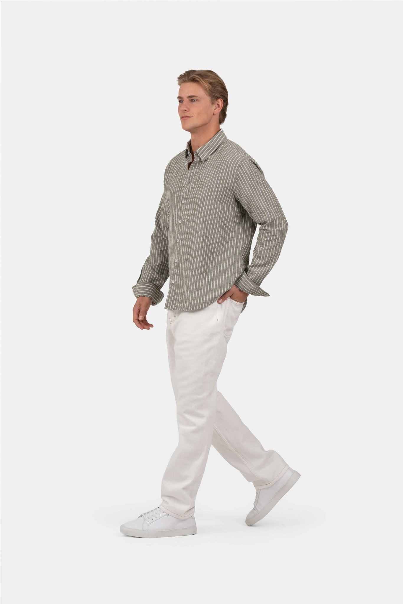 Langærmet Hørskjorte Army Stribet |  Skagen-clothing.dk