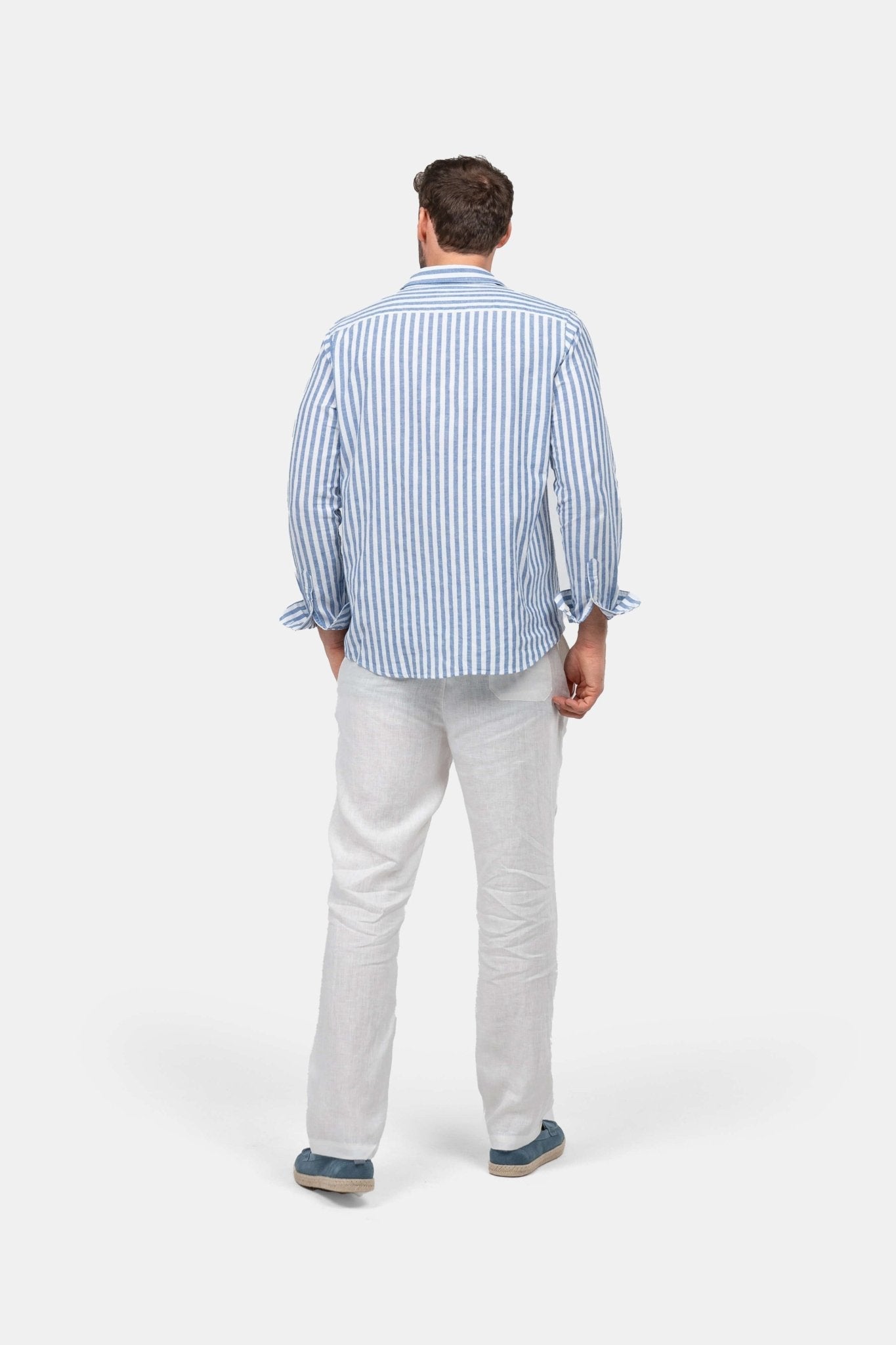 Langærmet Hørskjorte Blå Stribet |  Skagen-clothing.dk