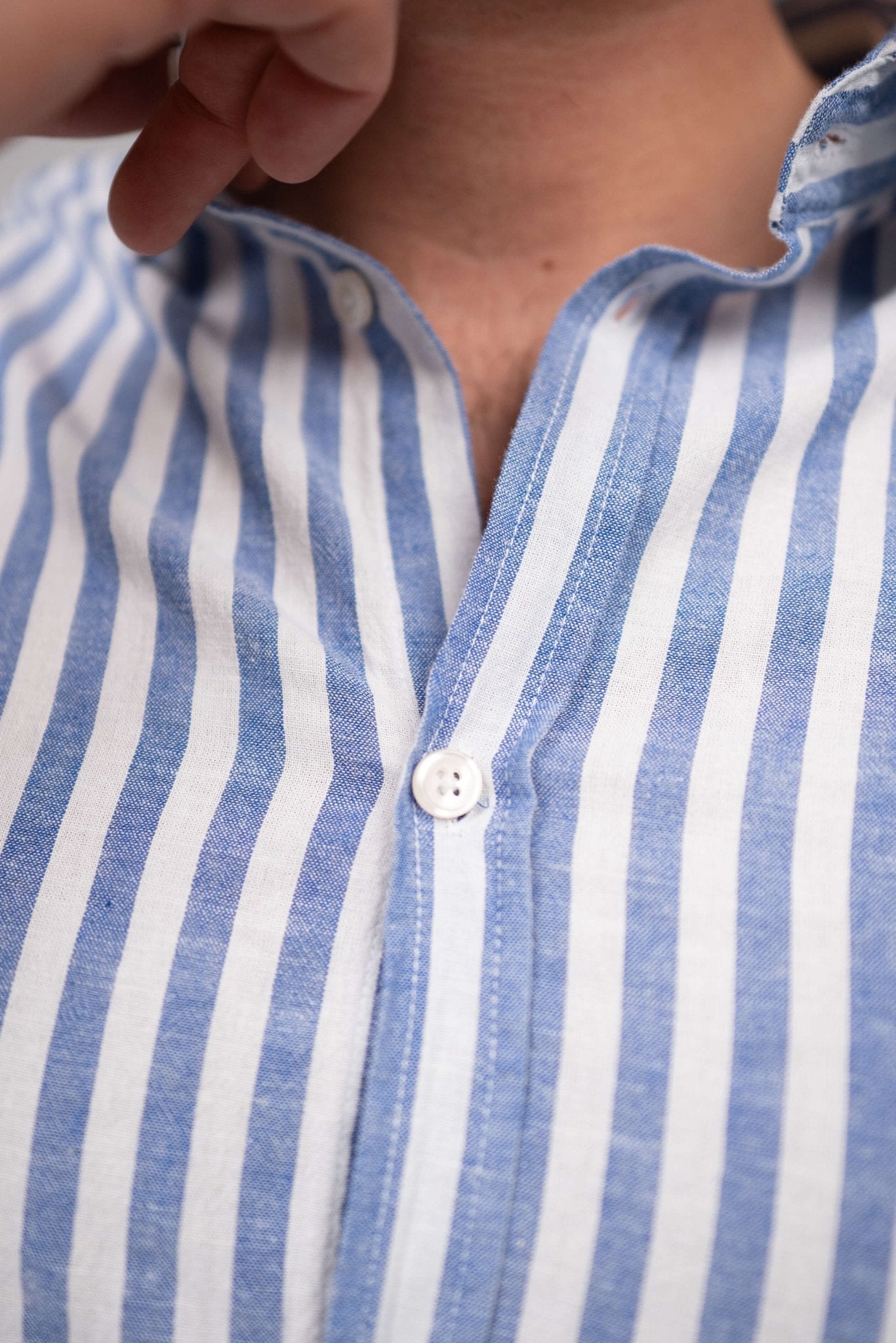 Langærmet Hørskjorte Blå Stribet |  Skagen-clothing.dk