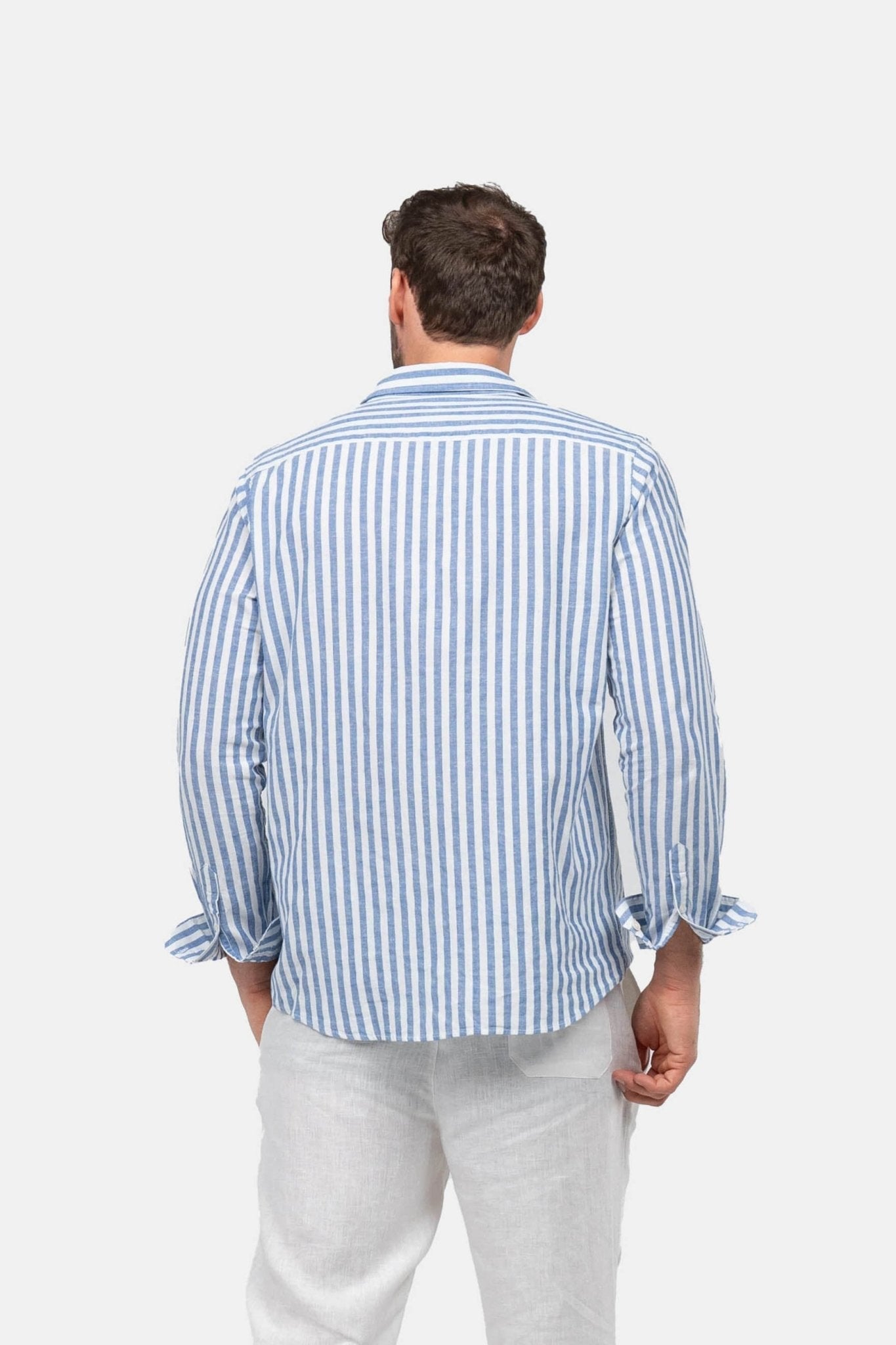 Langærmet Hørskjorte Blå Stribet |  Skagen-clothing.dk
