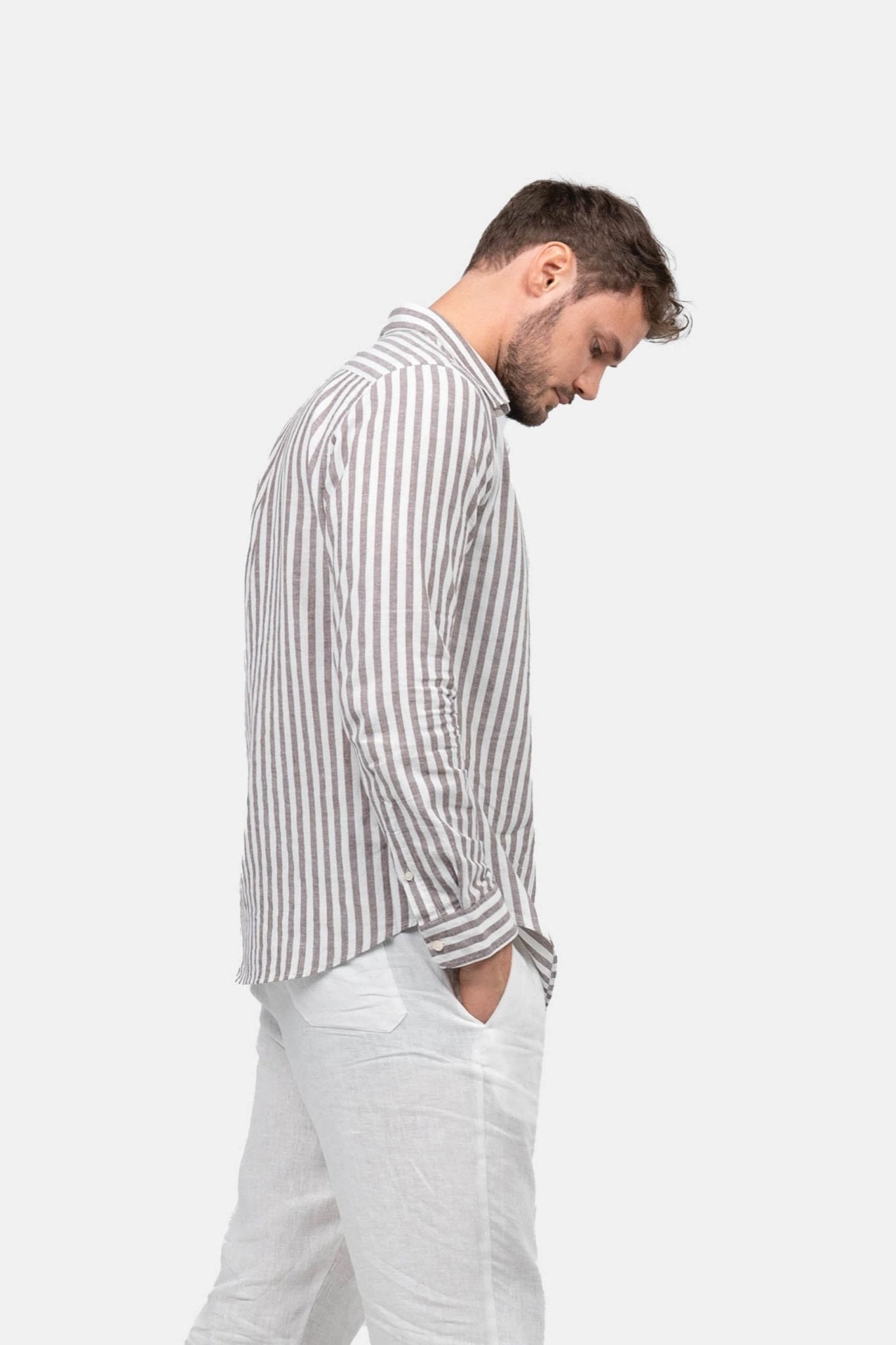 Langærmet Hørskjorte Kastanje Stribet |  Skagen-clothing.dk