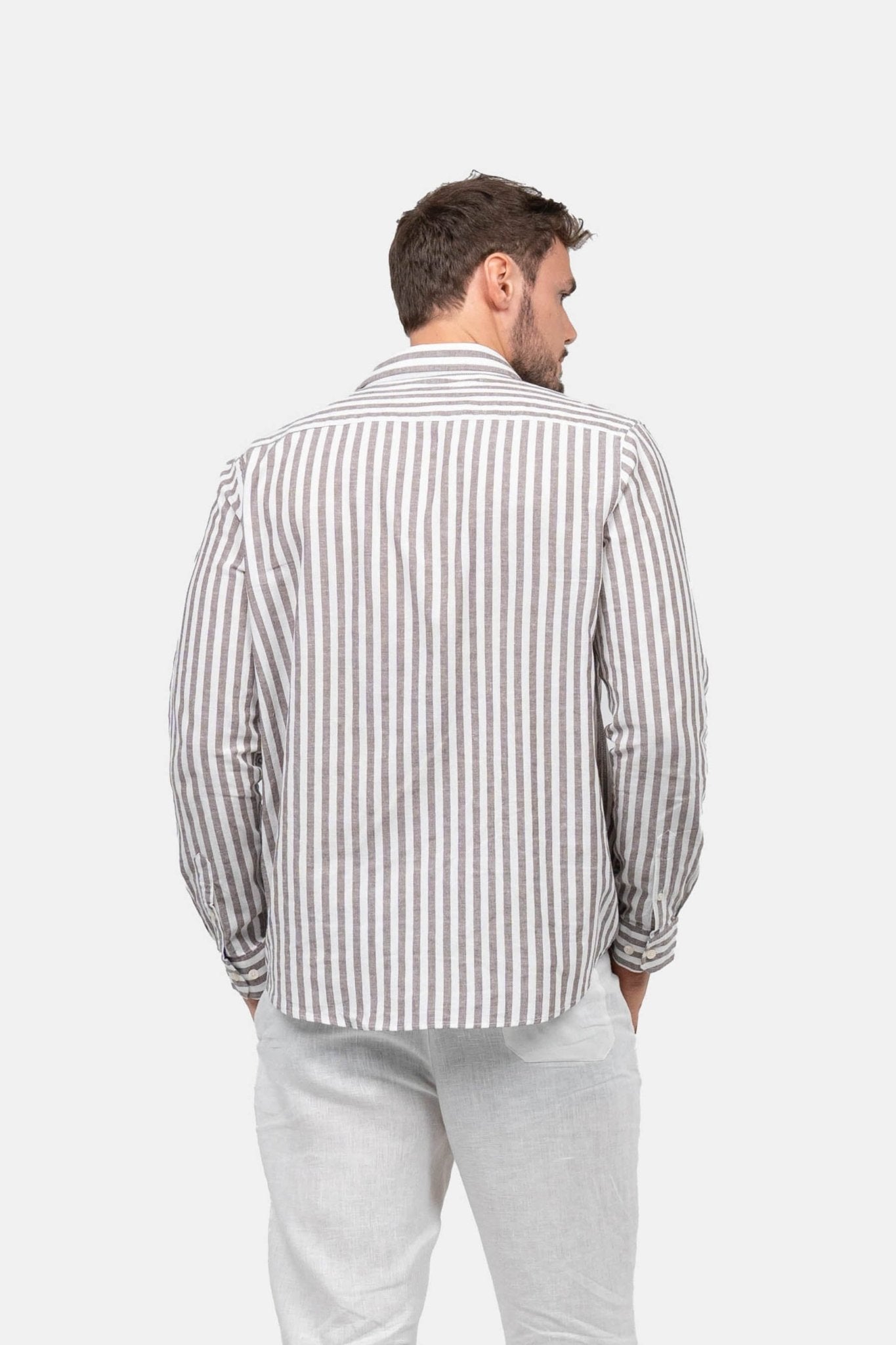 Langærmet Hørskjorte Kastanje Stribet |  Skagen-clothing.dk