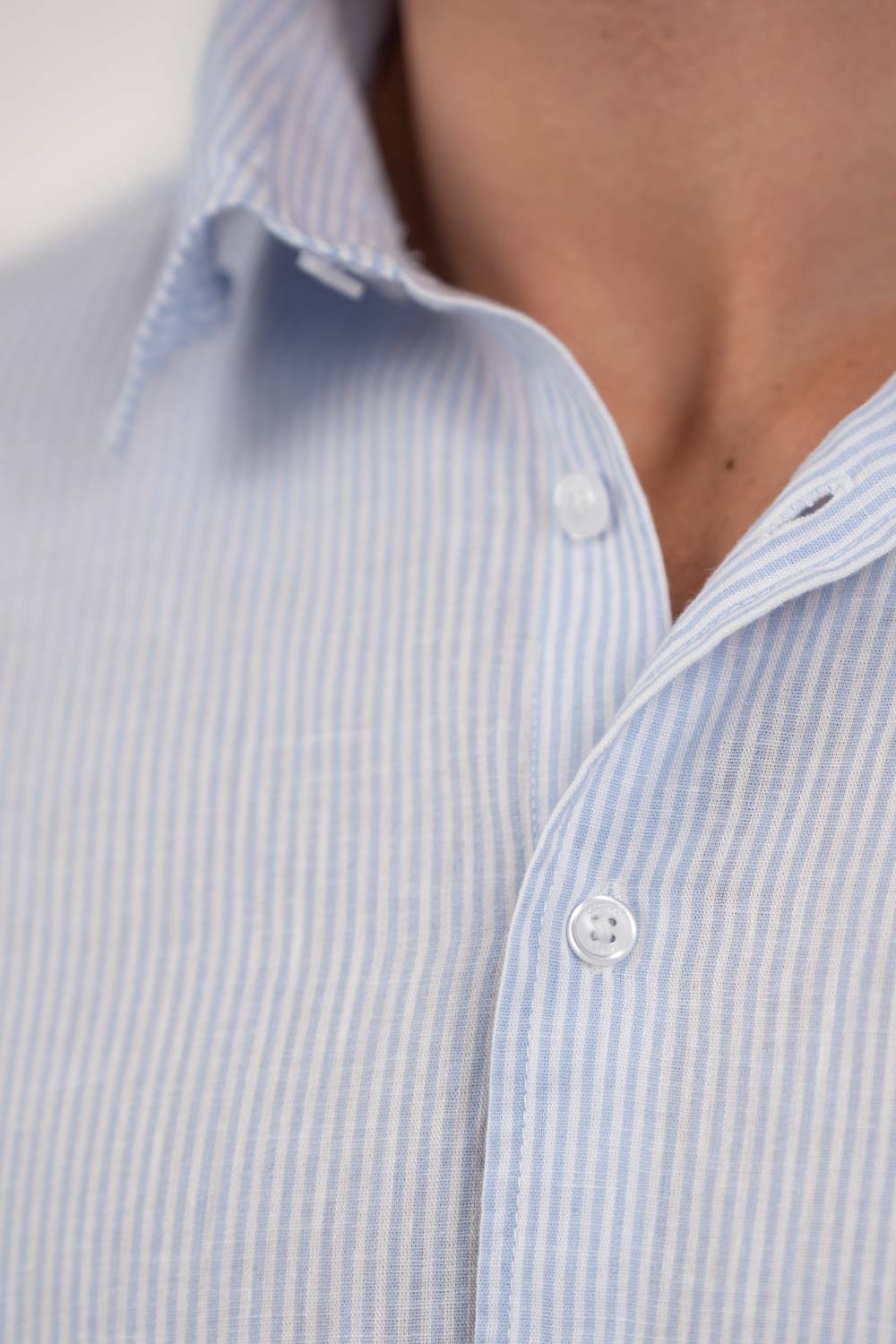 Langærmet Hørskjorte Lyseblå Stribet |  Skagen-clothing.dk