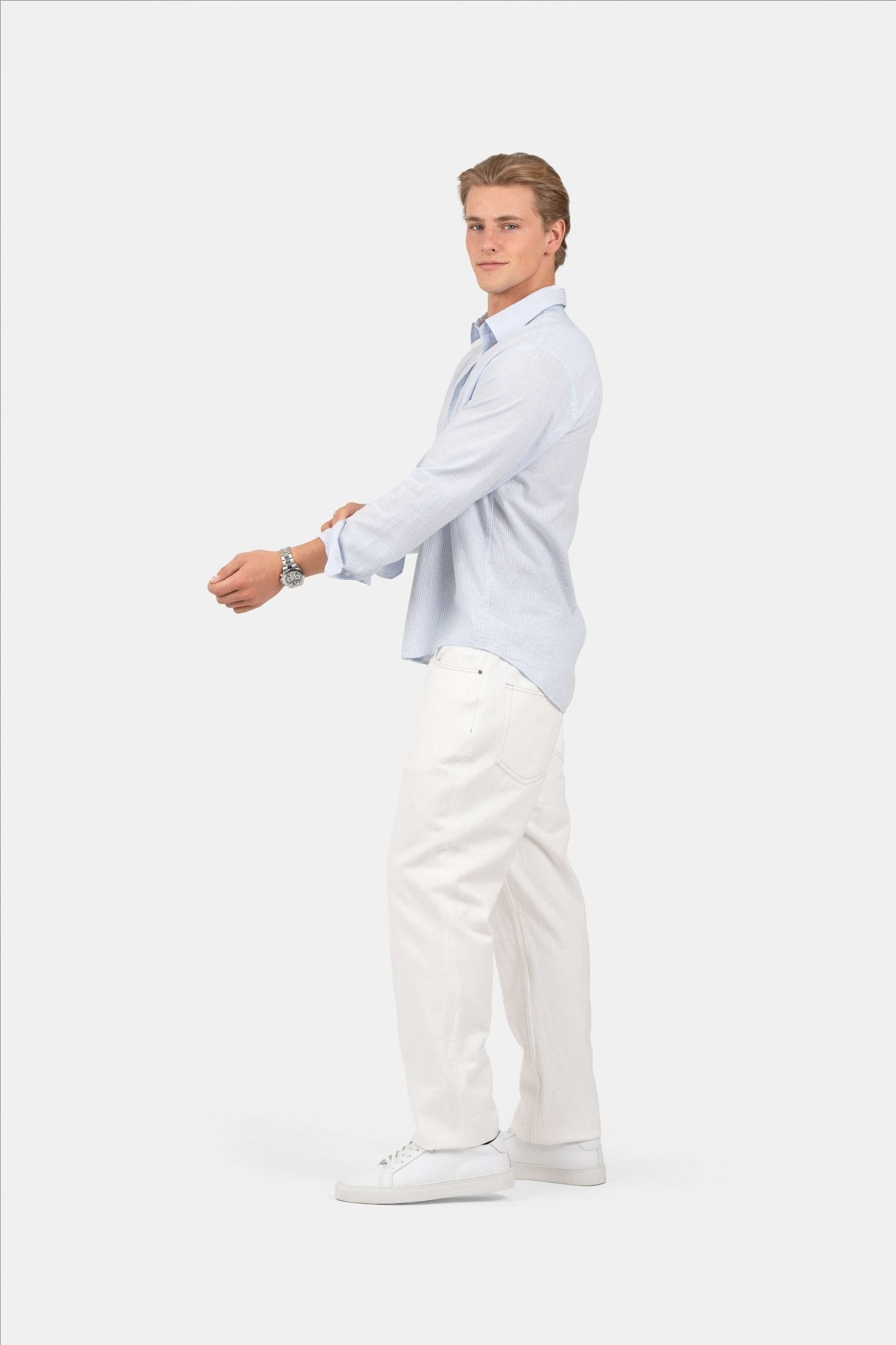 Langærmet Hørskjorte Lyseblå Stribet |  Skagen-clothing.dk