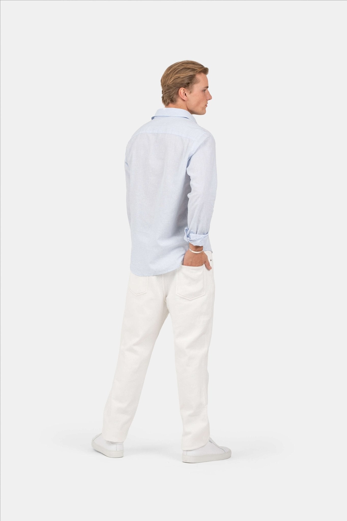 Langærmet Hørskjorte Lyseblå Stribet |  Skagen-clothing.dk