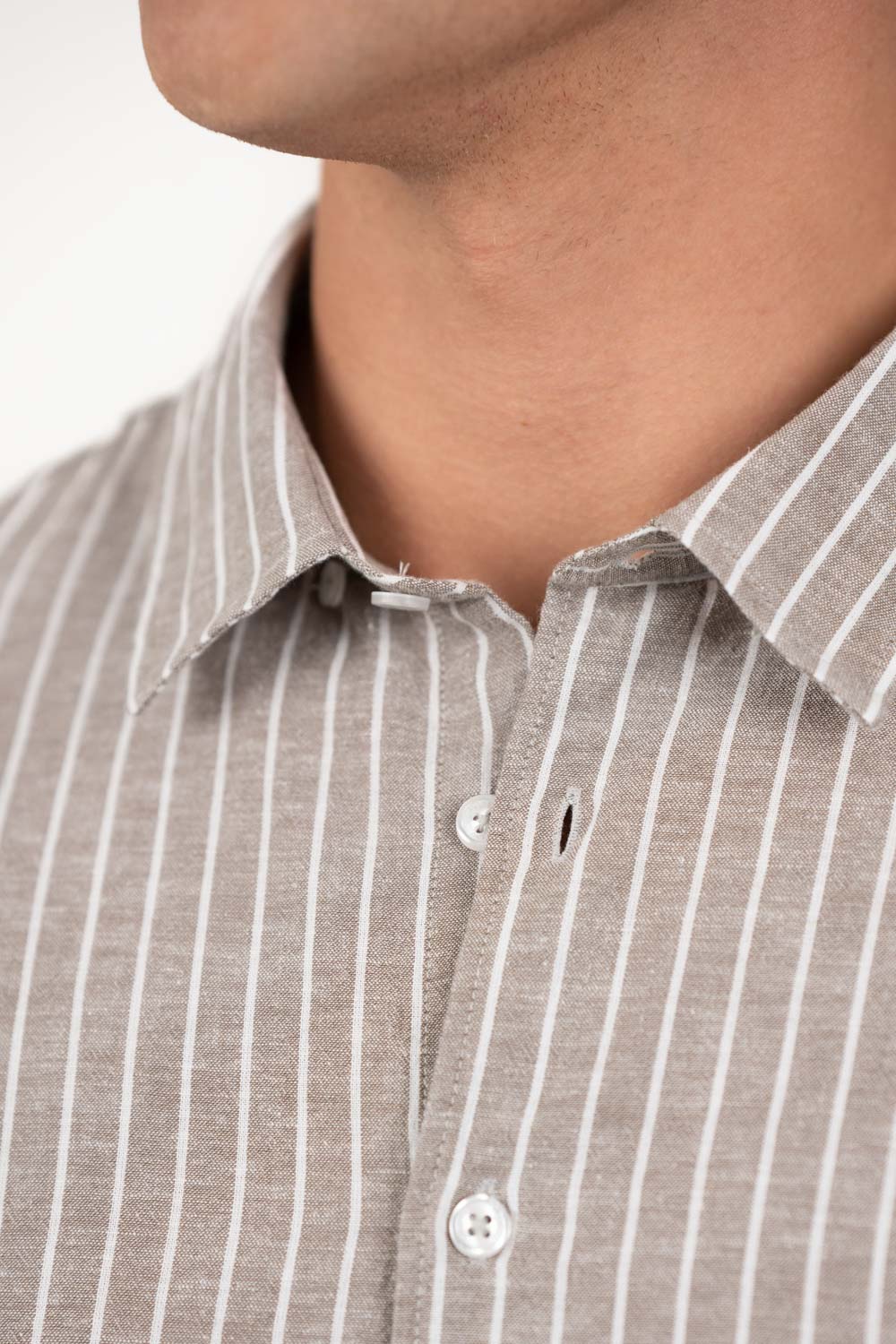 Langærmet Hørskjorte Mokka Stribet |  Skagen-clothing.dk