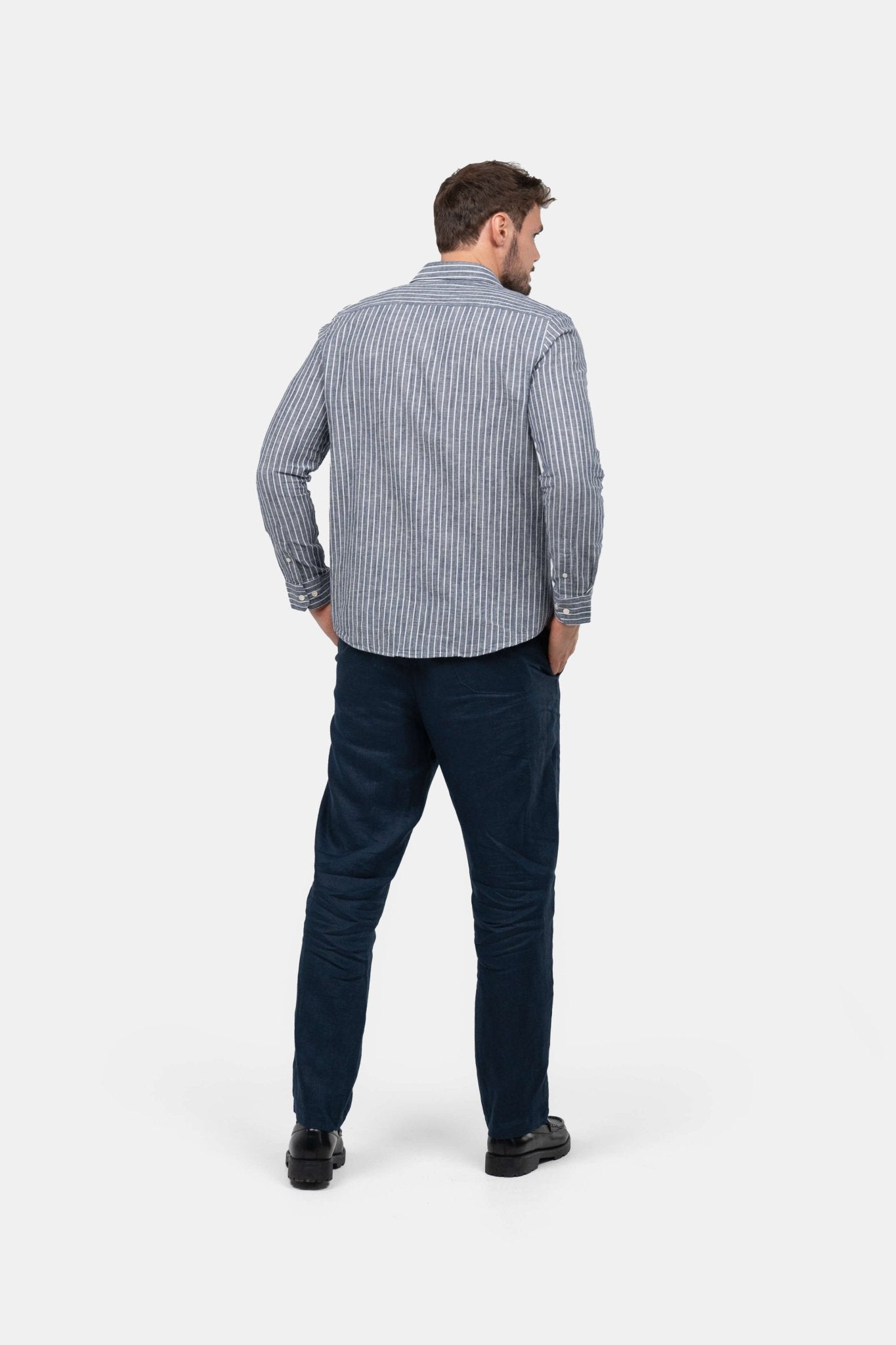 Langærmet Hørskjorte Navy Stribet |  Skagen-clothing.dk
