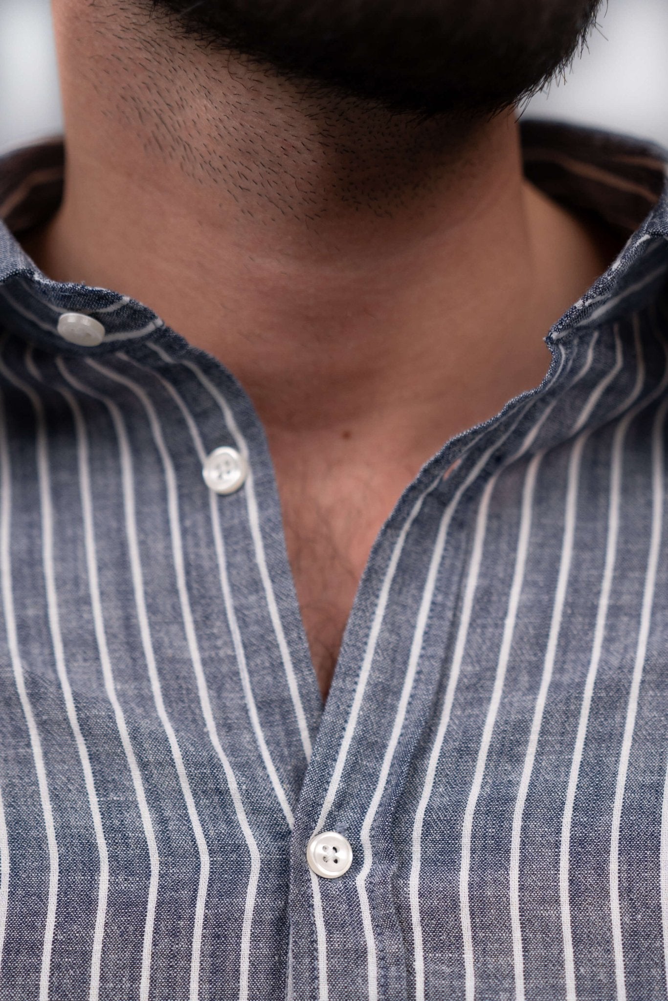 Langærmet Hørskjorte Navy Stribet |  Skagen-clothing.dk