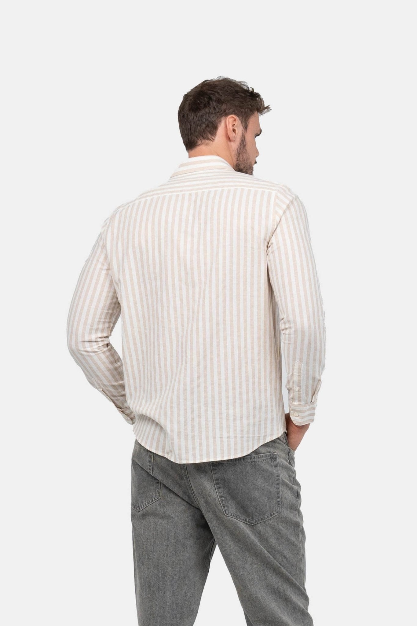 Langærmet Hørskjorte Sand Stribet |  Skagen-clothing.dk