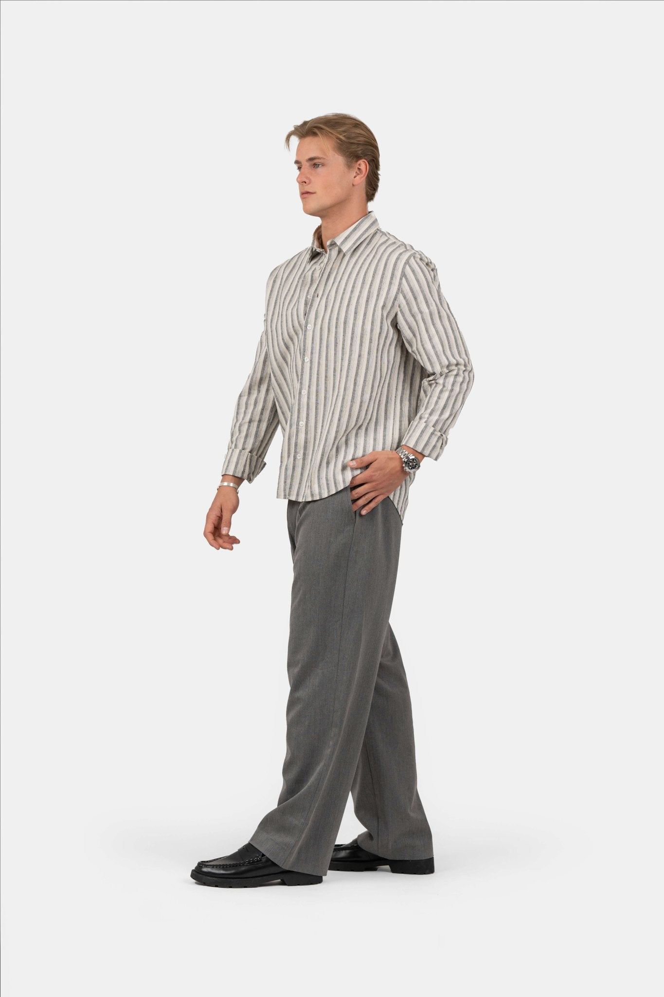Langærmet Hørskjorte Sort Stribet |  Skagen-clothing.dk