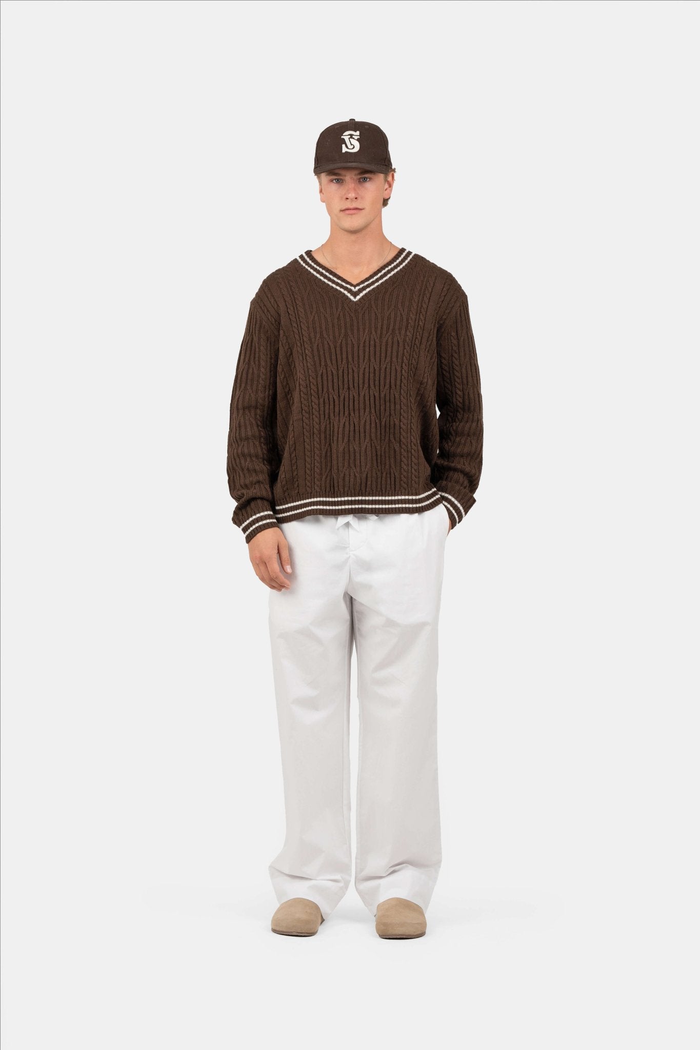 Langærmet Kabel Strik Brun |  Skagen-clothing.dk